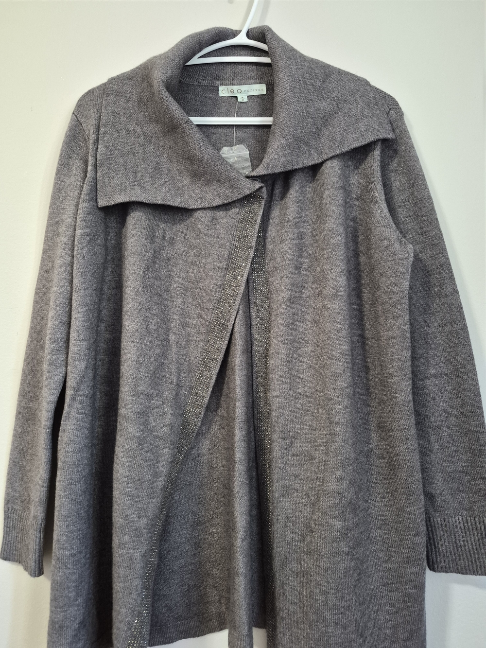 Cleo Perugia Womens Gray Open-Front Knit Sweater
